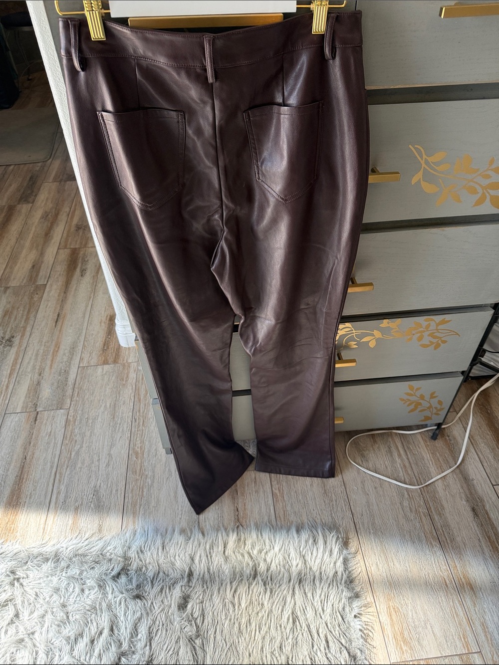 Marc New York Faux Leather Straight Leg Pants in Dark Brown - Picture 3 of 5